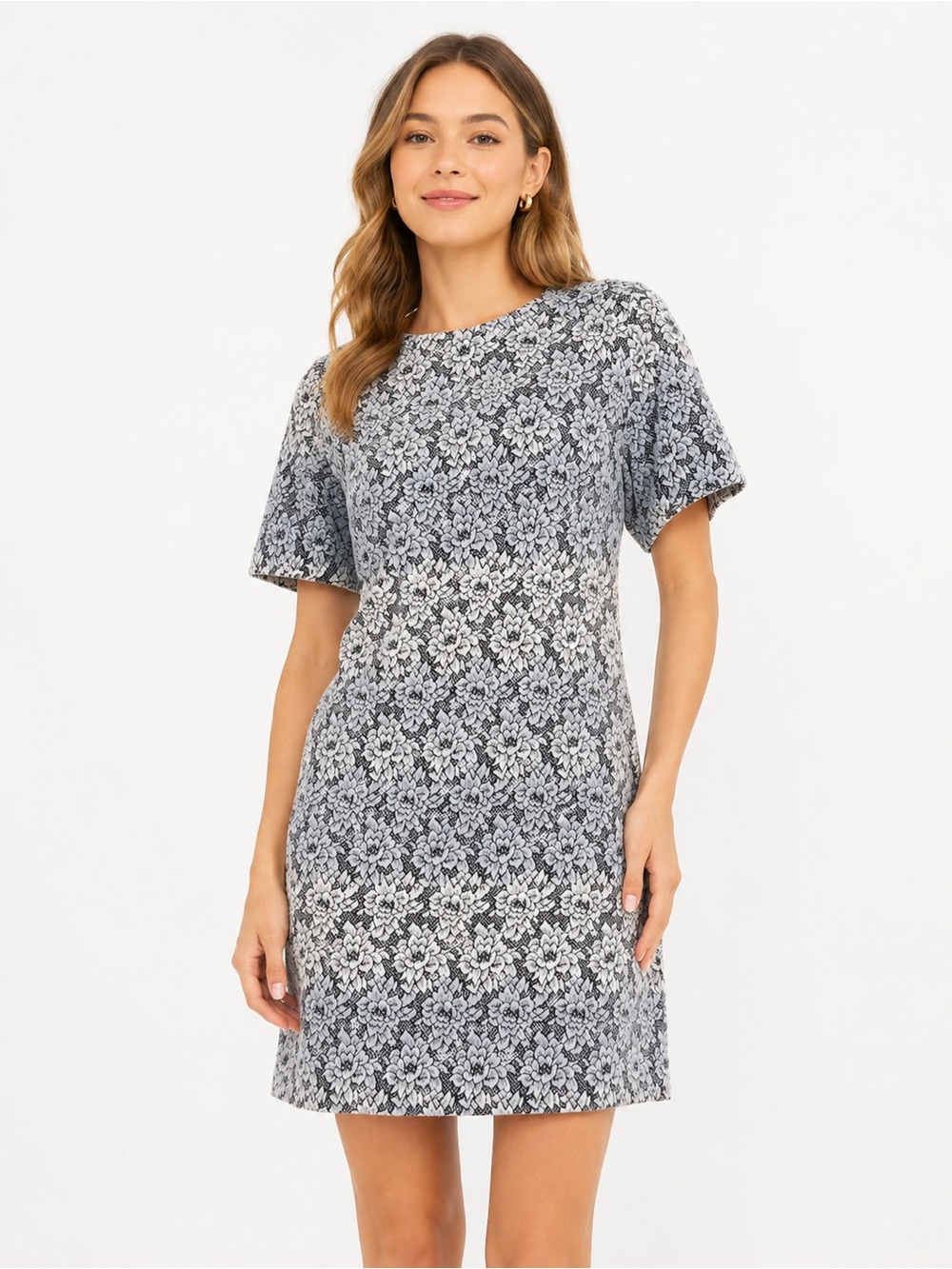 Ivanka Trump Gray Floral Jacquard Mini Shift Dress